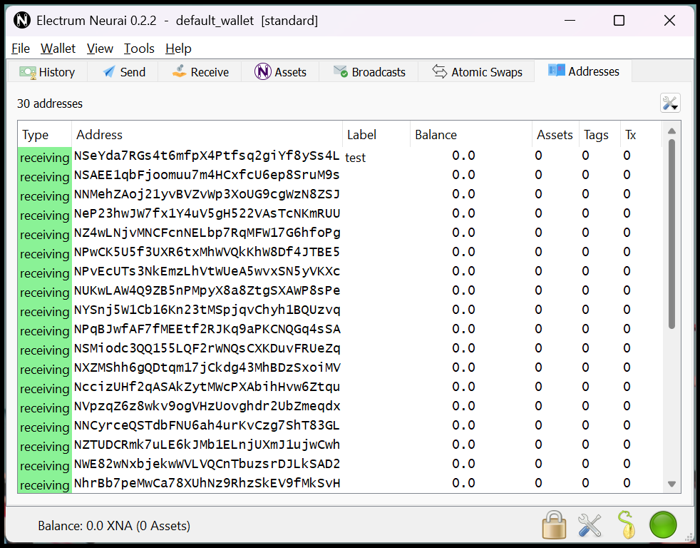 Addresses tab