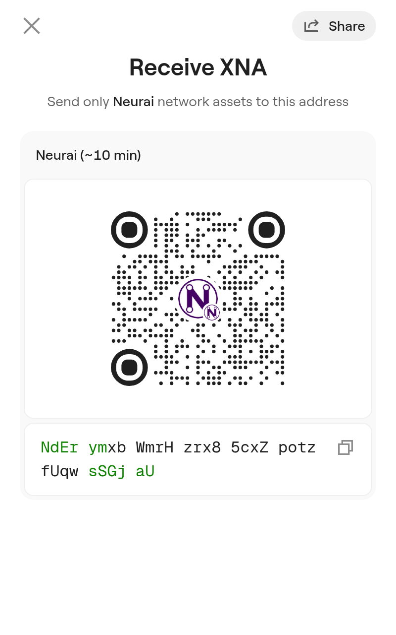 Receive XNA screen with QR code and address