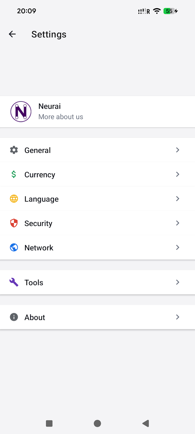 NeuraiWallet Settings